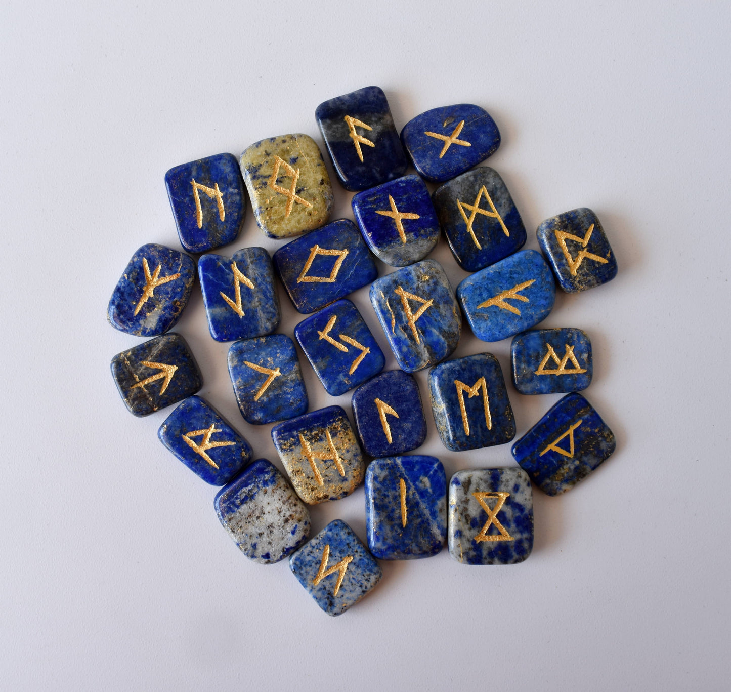 Lapis Lazuli Rune Sets  with Black Velvet Pouch and Rune Card