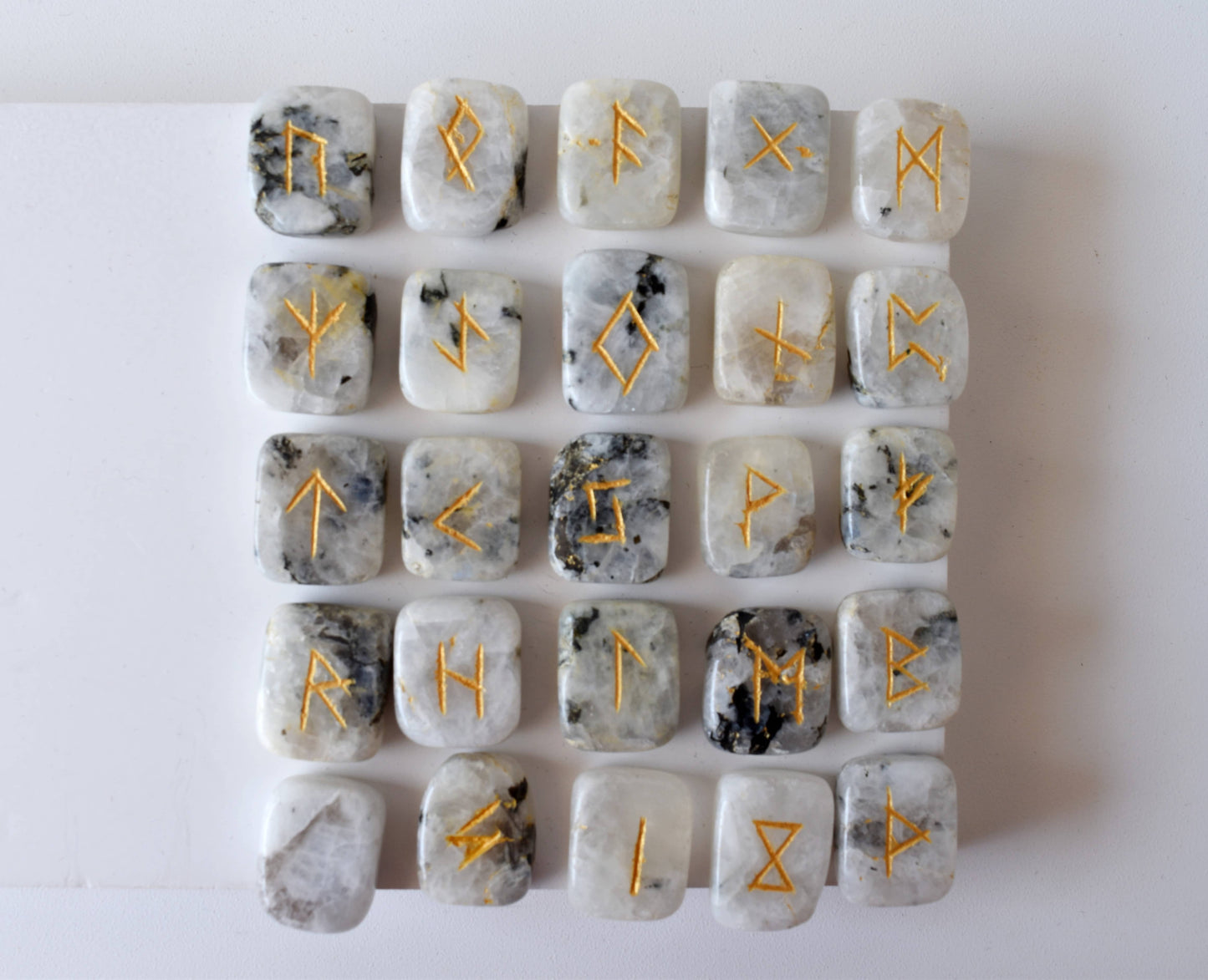 Rainbow Moonstone Rune Sets with Black Velvet Pouch and Rune Card