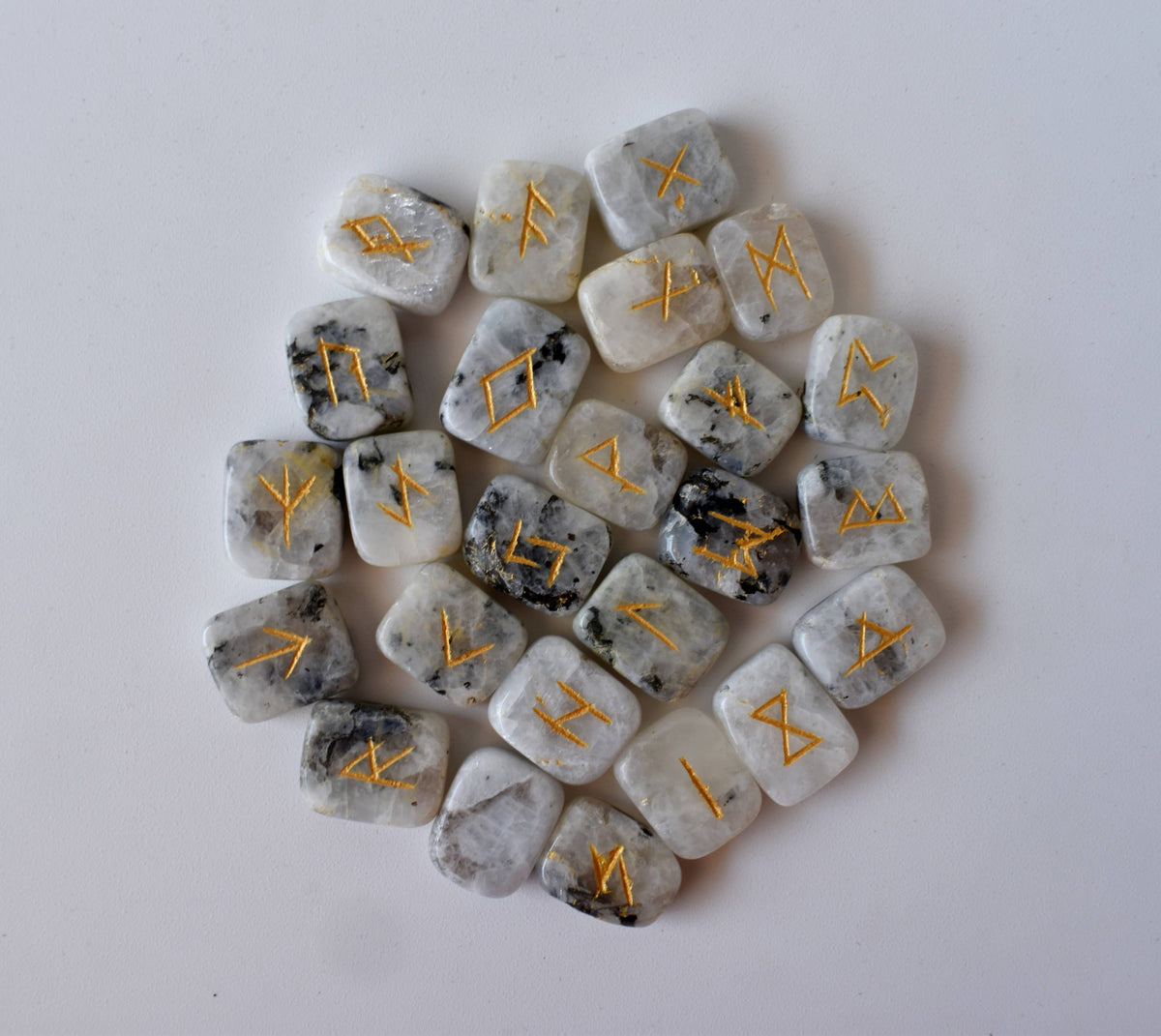 Rainbow Moonstone Rune Sets with Black Velvet Pouch and Rune Card