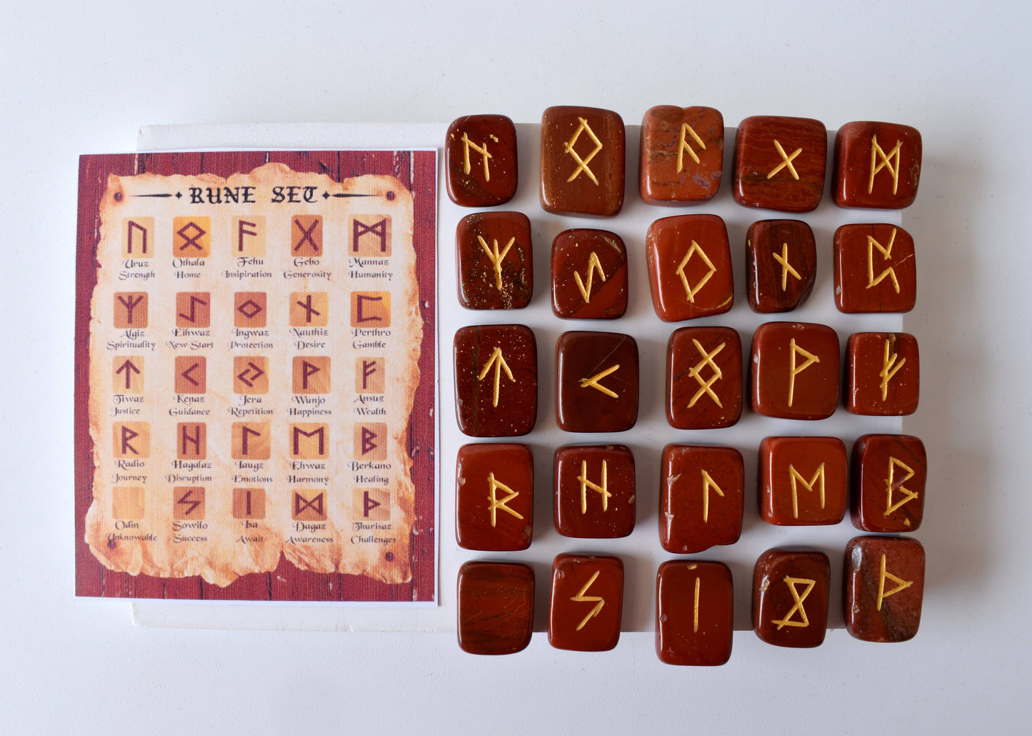 Red Jasper Rune Sets with Black Velvet Pouch and Rune Card