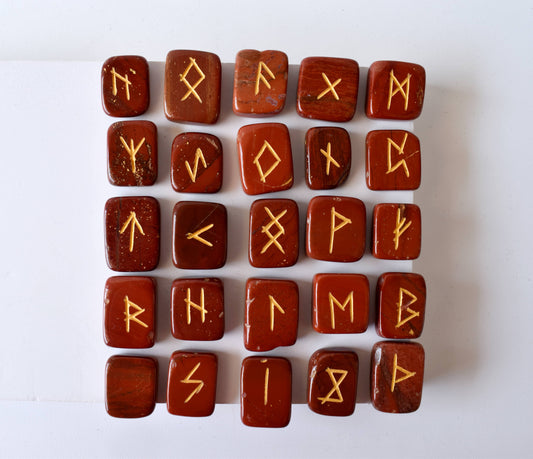 Red Jasper Rune Sets with Black Velvet Pouch and Rune Card