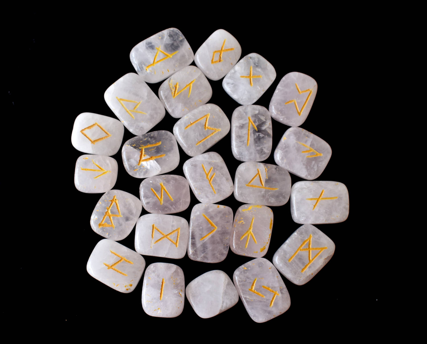 Rose Quartz Rune Sets with Black Velvet Pouch and Rune Card