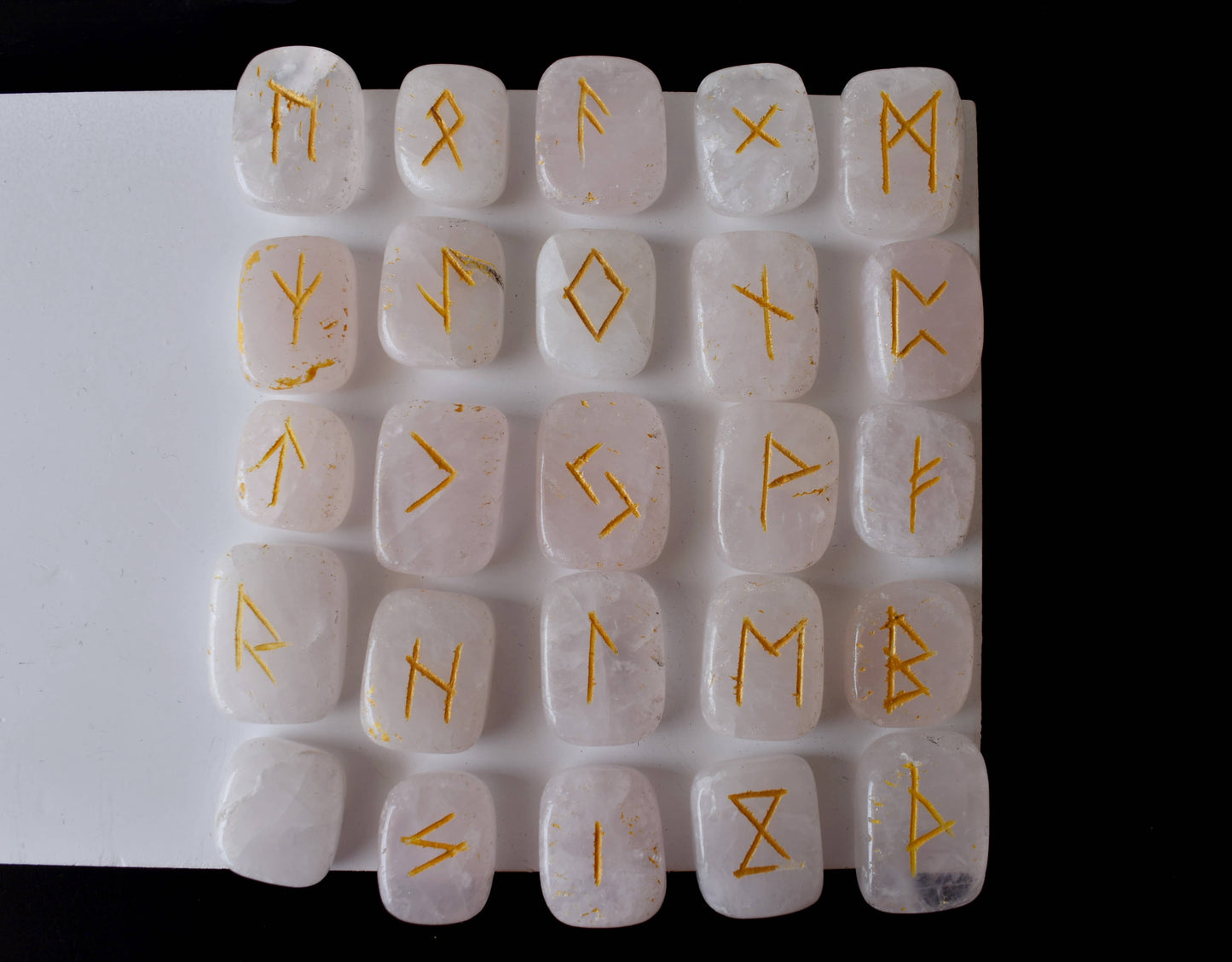 Rose Quartz Rune Sets with Black Velvet Pouch and Rune Card