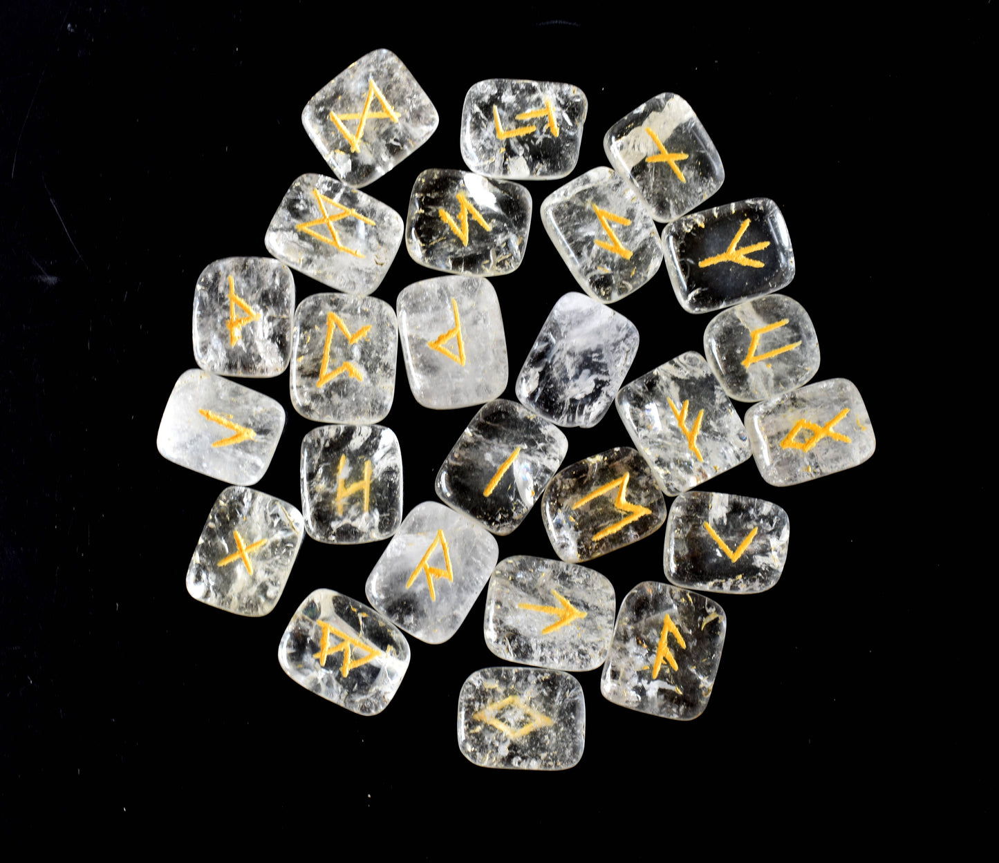 Crystal Quartz Rune Sets with Black Velvet Pouch and Rune Card