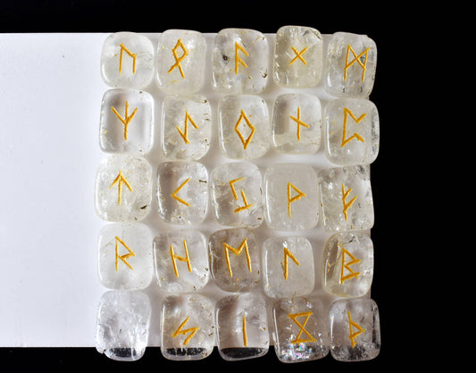 Crystal Quartz Rune Sets with Black Velvet Pouch and Rune Card