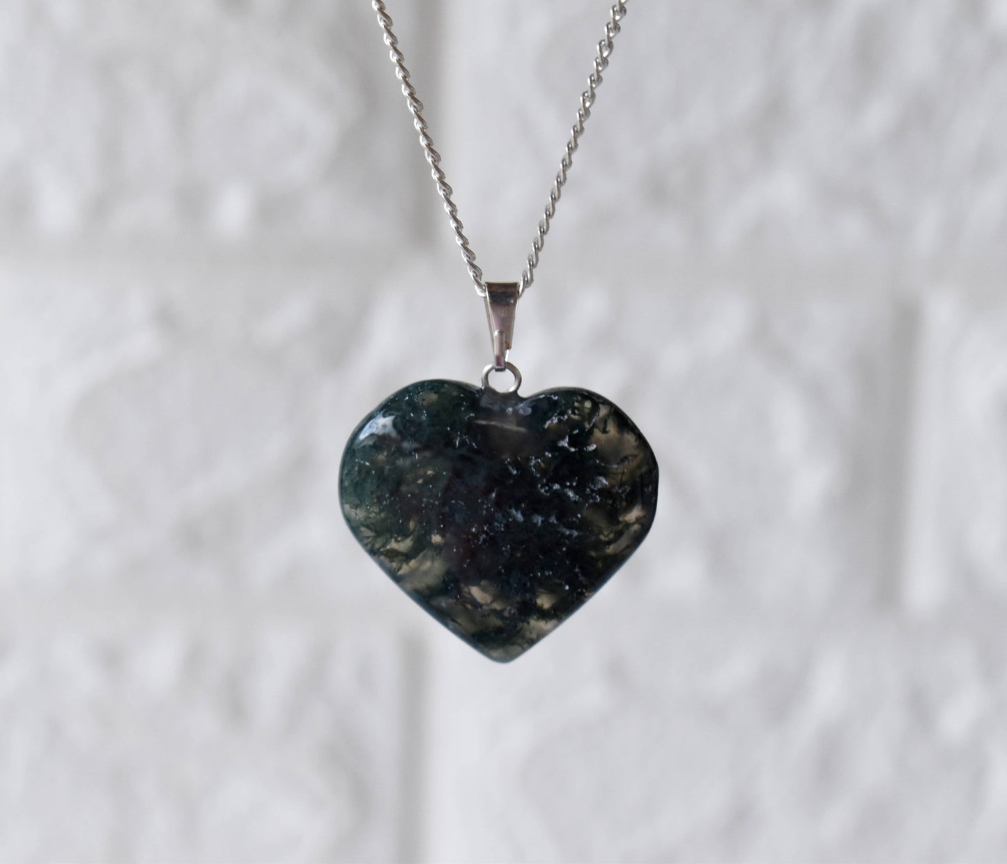 Moss Agate Crystal Heart Pendant