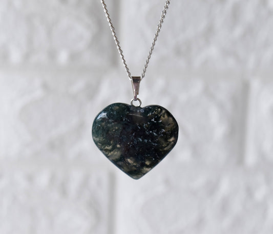 Moss Agate Crystal Heart Pendant