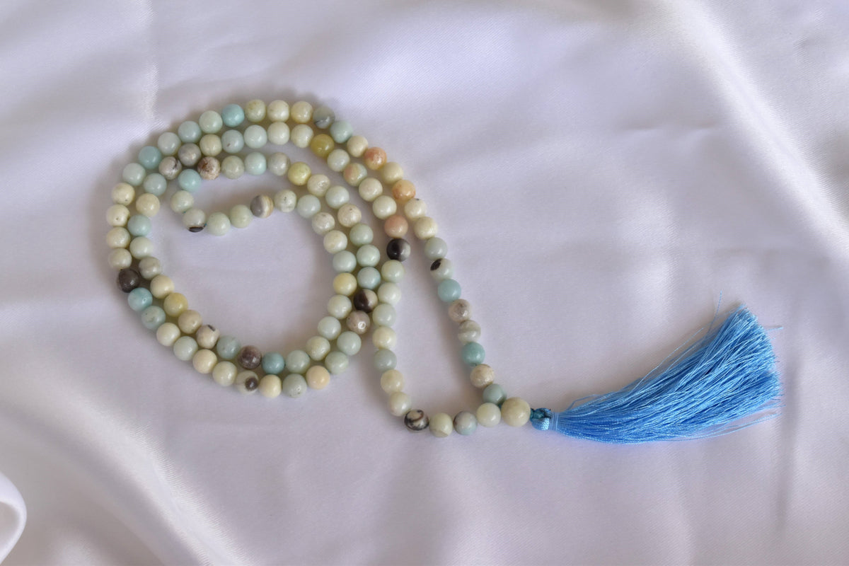 Multi Amazonite Jap Mala with 108 Beads for Emotional Balance and Spiritual Clarity, Vibrant Harmony