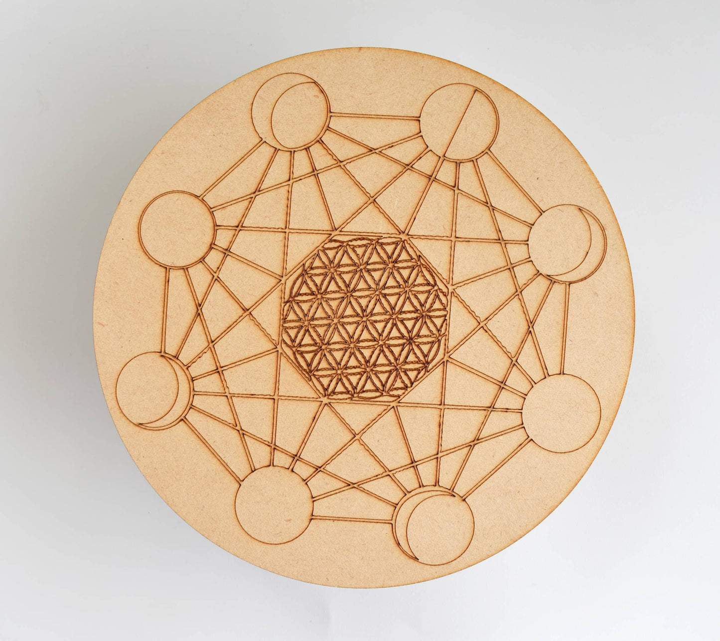 6" Wooden Moon Phases Crystal Grid Plate