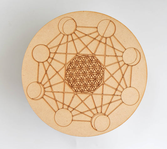 6" Wooden Moon Phases Crystal Grid Plate