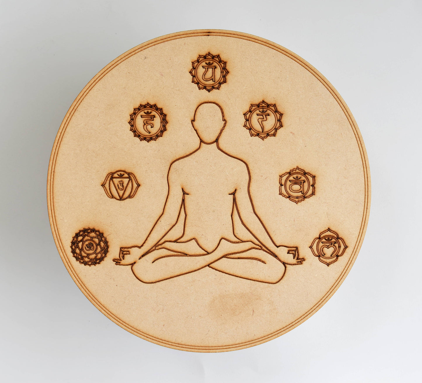 6" Wooden 7 Chakra Yoga Crystal Grid Plate