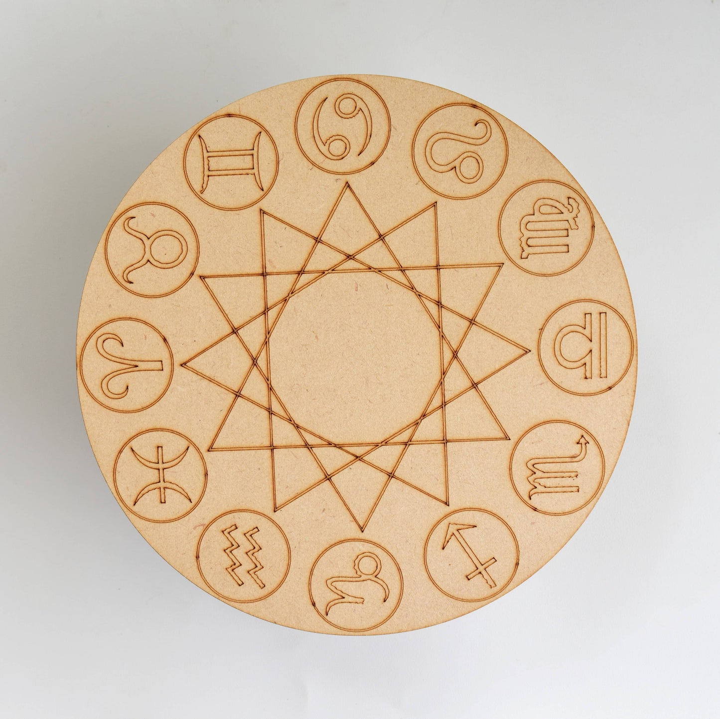 6" Wooden Zodiac Signs Crystal Grid Plate