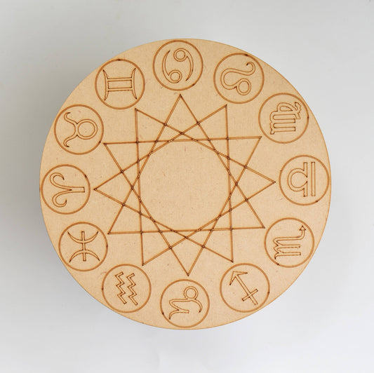 6" Wooden Zodiac Signs Crystal Grid Plate