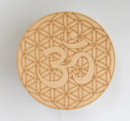 6" Wooden Tree of Life with Om Crystal Grid Plate
