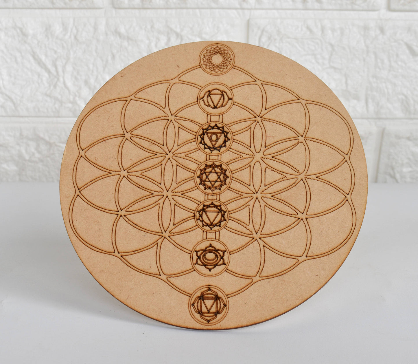 6" Wooden Tree of Life with 7 Chakras Grid Plate