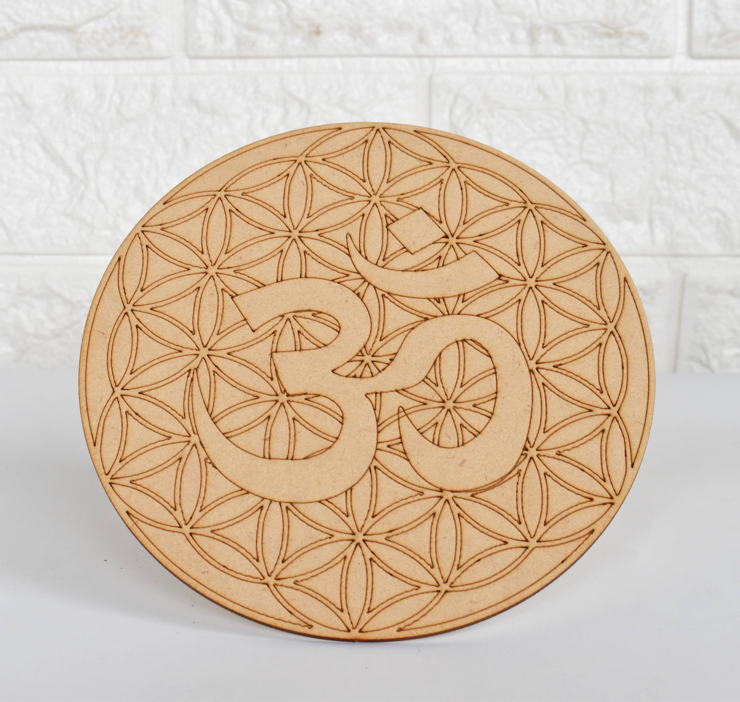 6" Wooden Tree of Life with Om Crystal Grid Plate
