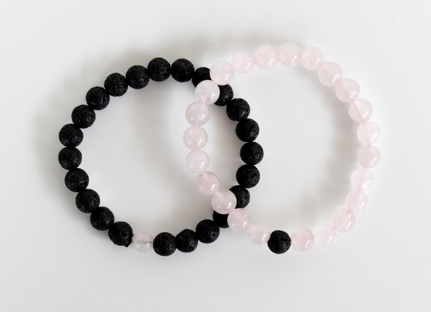 Lava Rose Quartz Couple Bracelets, Crystals Valentine Gift