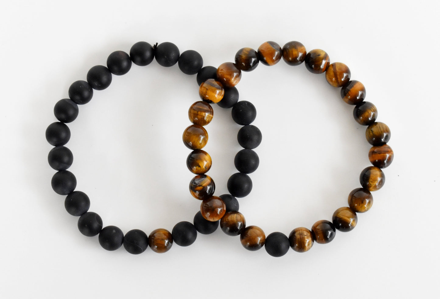 Black Onyx Matt Tiger Eye Couple Bracelet, Crystals Valentine Gift