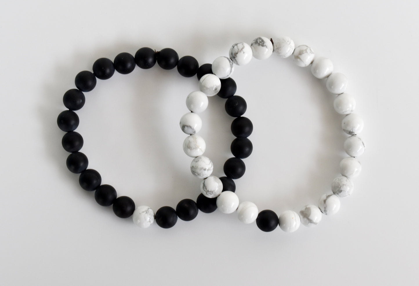 Black Onyx Matt Howlite Couple Bracelets, Crystals Valentine Gift