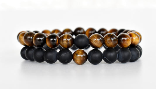 Black Onyx Matt Tiger Eye Couple Bracelet, Crystals Valentine Gift