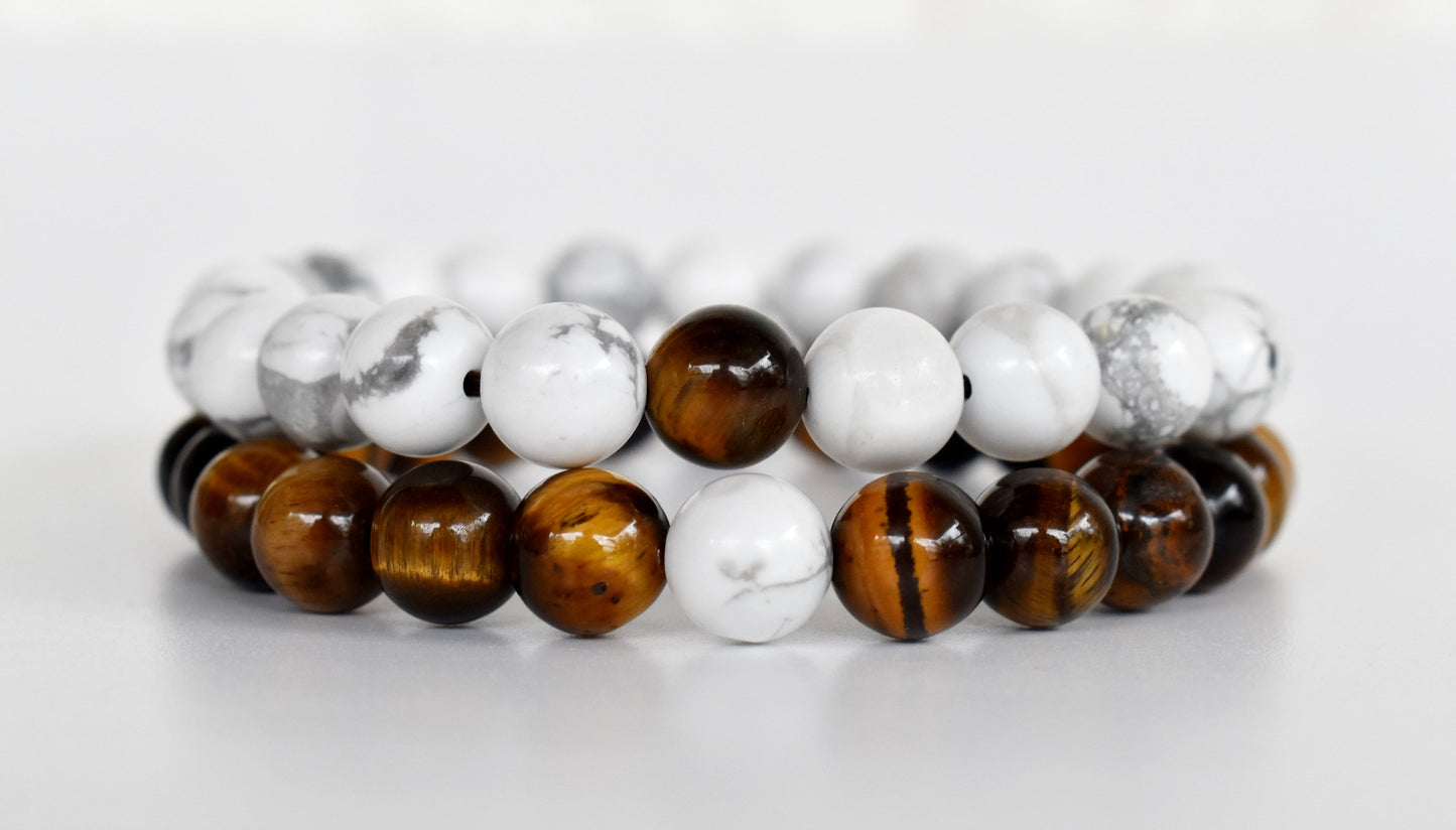 Tiger Eye Howlite Couple Bracelets, Crystals Valentine Gift