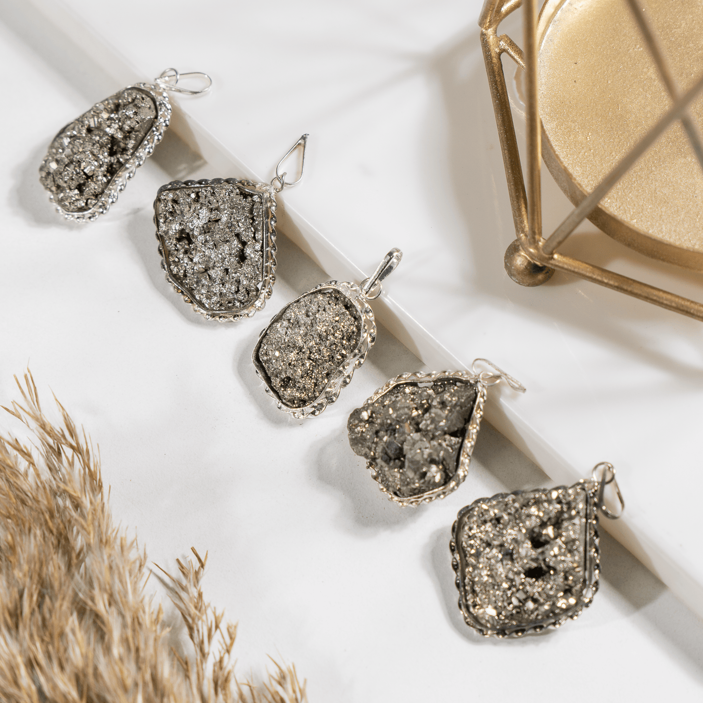 Natural Pyrite Pendant | Golden Pyrite Stone Necklace | Abundance & Protective Jewelry