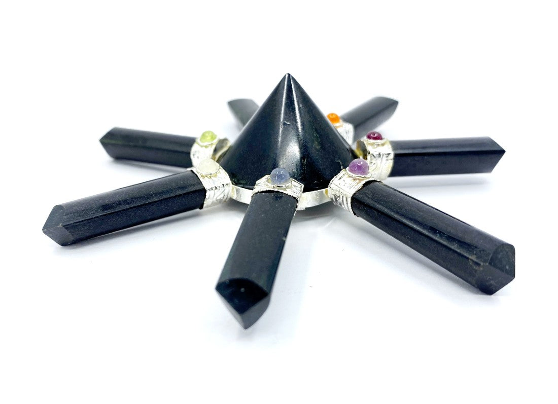 Black Tourmaline 7 Point Energy Generator with Black Pyramid