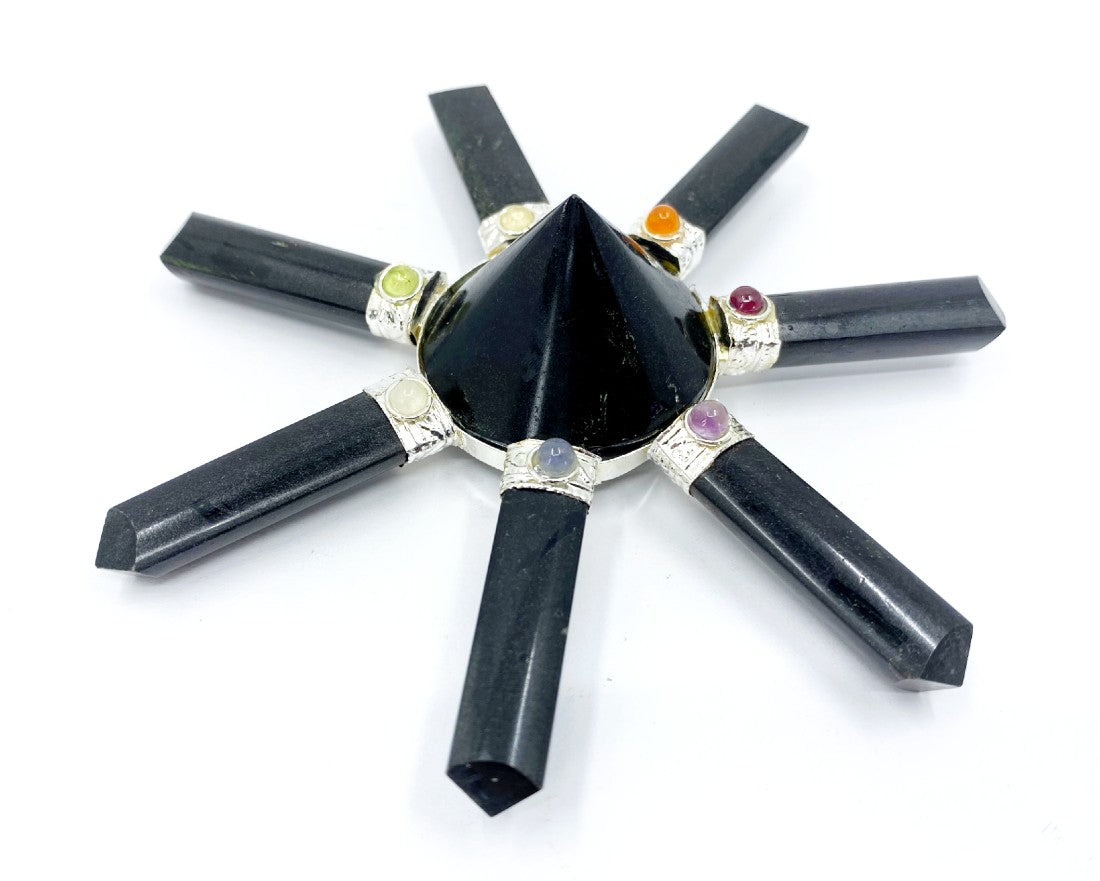 Black Tourmaline 7 Point Energy Generator with Black Pyramid