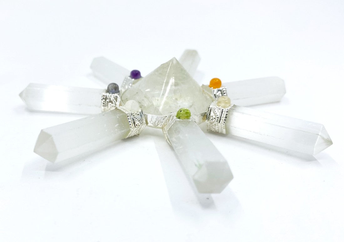 Selenite 7 Point Energy Generator with Crystal Pyramid