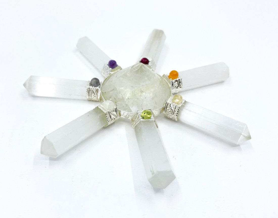 Selenite 7 Point Energy Generator with Crystal Pyramid