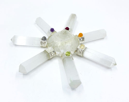 Selenite 7 Point Energy Generator with Crystal Pyramid