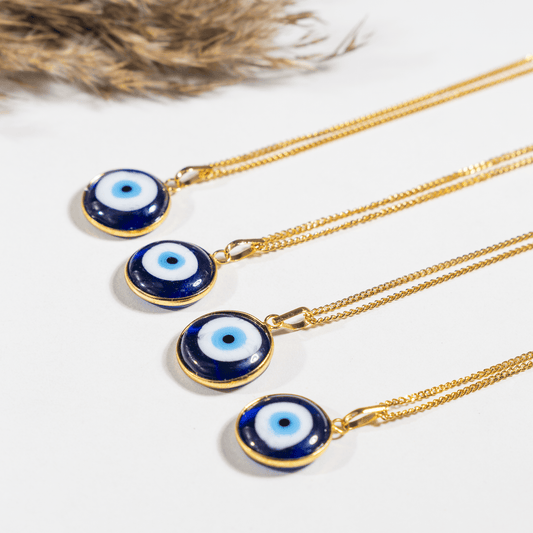 PERIMADE Turkish Evil Eye Pendant Necklace Charm, Blue Glass Evil Eye Bracelet Electroplated Gold Charm