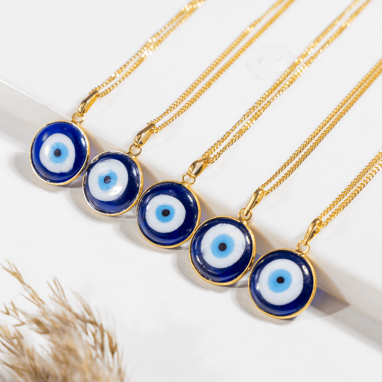 PERIMADE Turkish Evil Eye Pendant Necklace Charm, Blue Glass Evil Eye Bracelet Electroplated Gold Charm