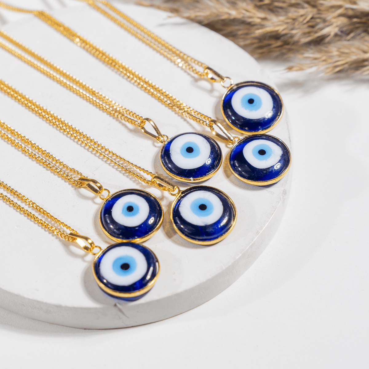 PERIMADE Turkish Evil Eye Pendant Necklace Charm, Blue Glass Evil Eye Bracelet Electroplated Gold Charm