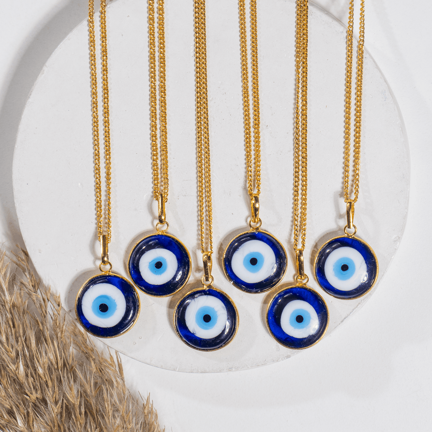 PERIMADE Turkish Evil Eye Pendant Necklace Charm, Blue Glass Evil Eye Bracelet Electroplated Gold Charm