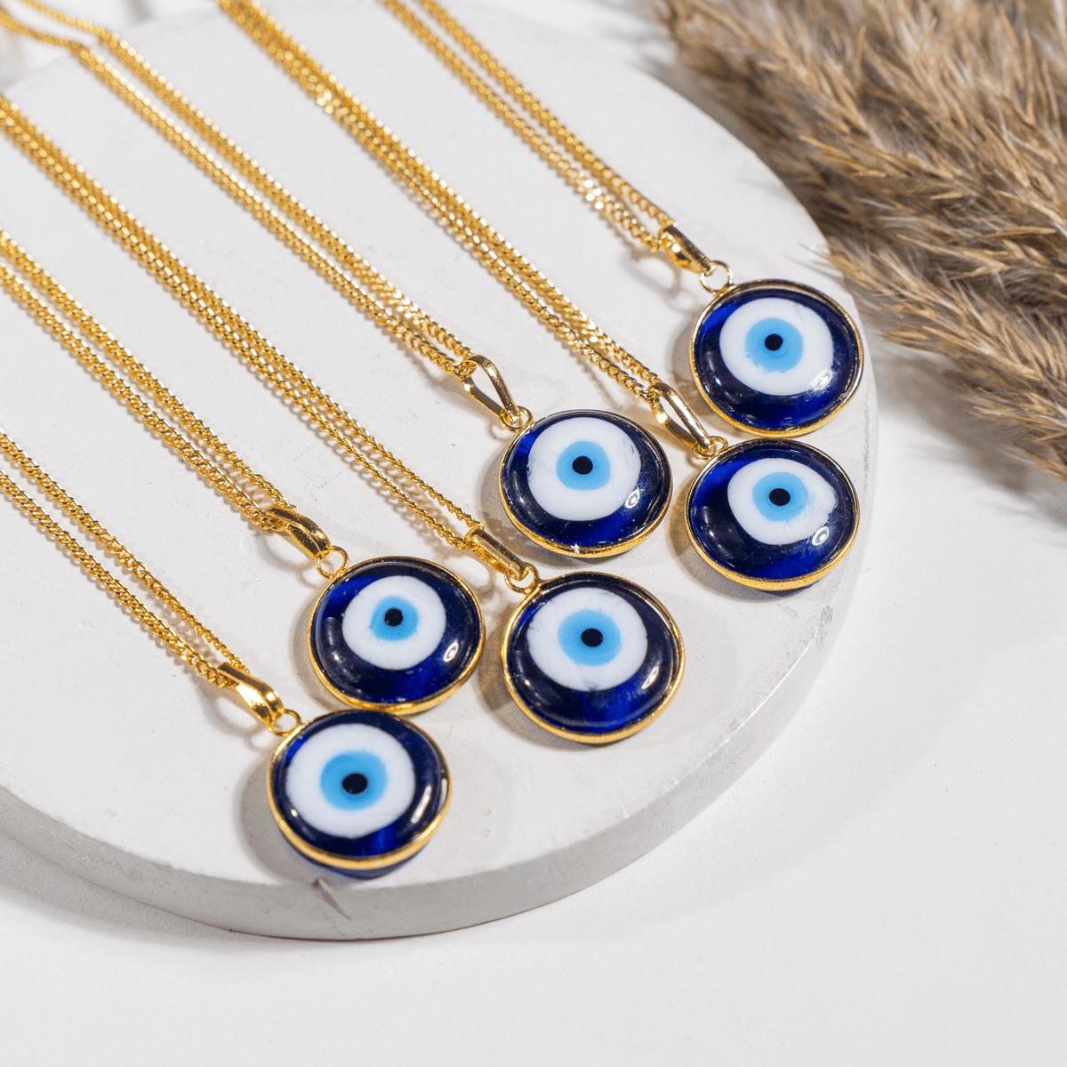 PERIMADE Turkish Evil Eye Pendant Necklace Charm, Blue Glass Evil Eye Bracelet Electroplated Gold Charm