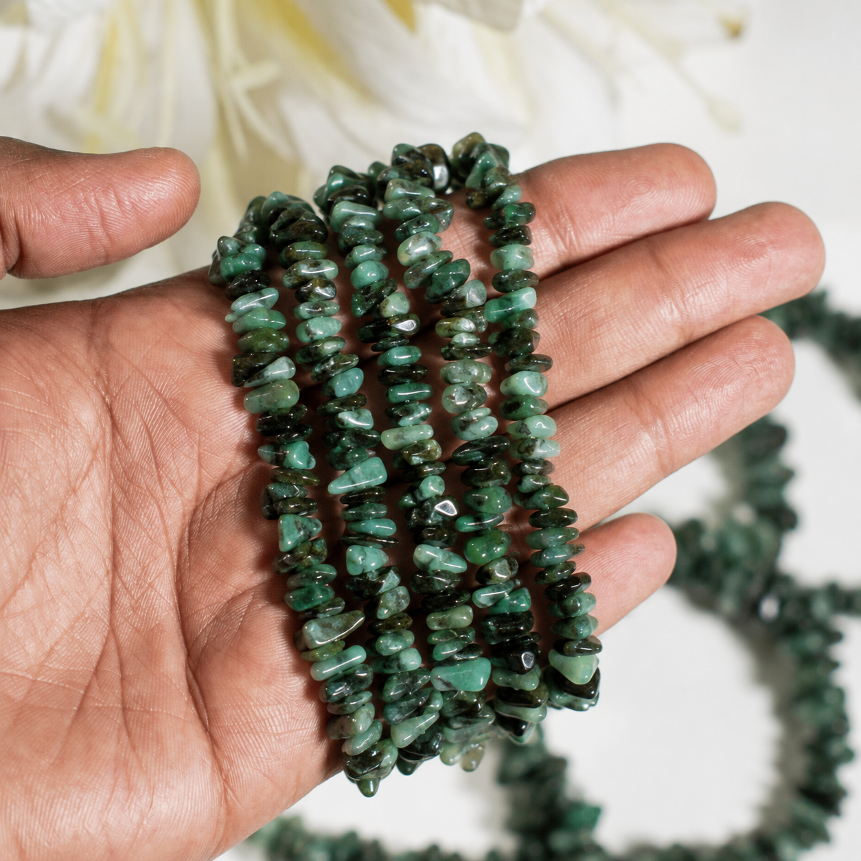 Emerald Gemstone Chip Bracelet