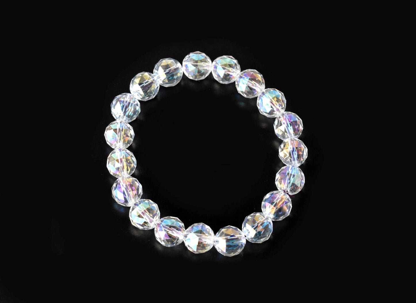 Aura Quartz Faceted Rainbow Moonstone Bracelet, Round Beaded Bracelet