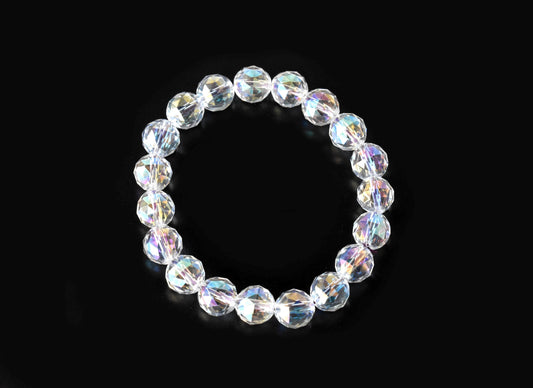 Aura Quartz Faceted Rainbow Moonstone Bracelet, Round Beaded Bracelet