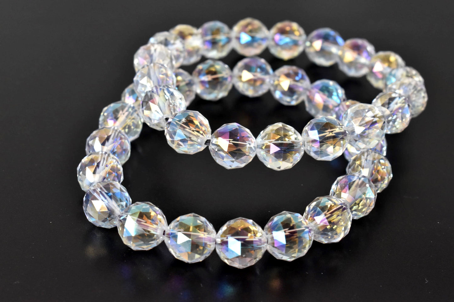 Aura Quartz Faceted Rainbow Moonstone Bracelet, Round Beaded Bracelet
