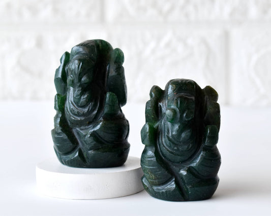 1kg Green Jade Ganesha Statue Gemstone, Hand carved Ganesha God of Intelligence Good Luck