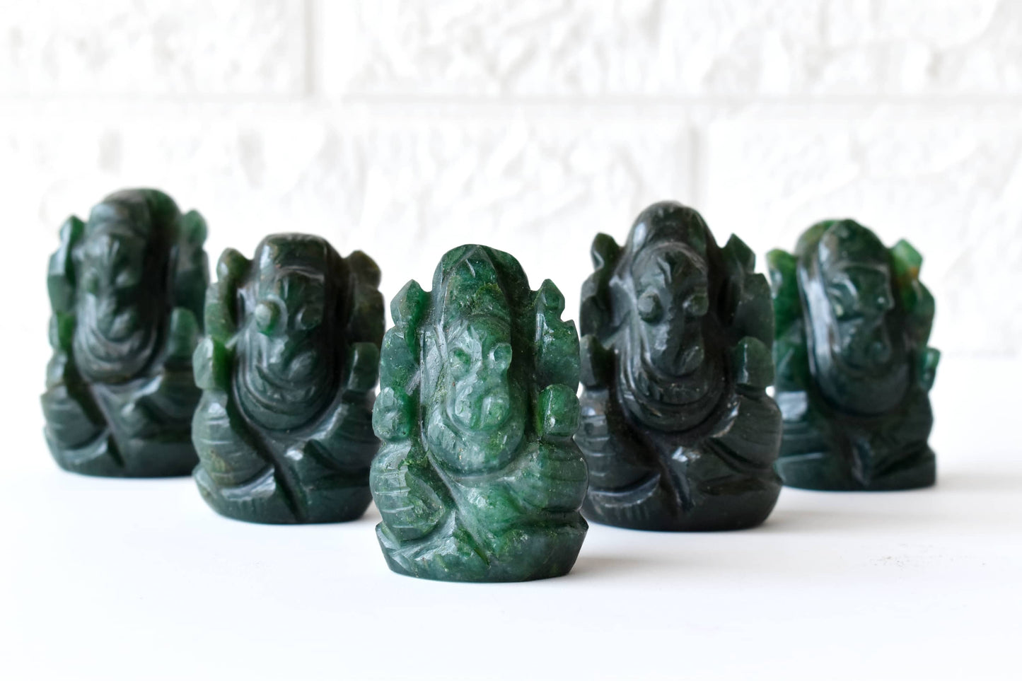 1kg Green Jade Ganesha Statue Gemstone, Hand carved Ganesha God of Intelligence Good Luck