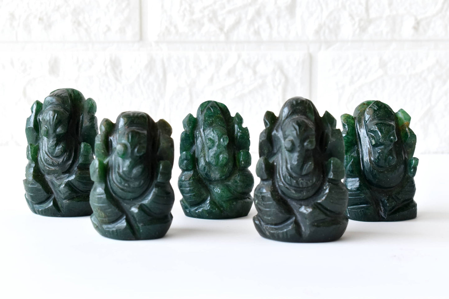 1kg Green Jade Ganesha Statue Gemstone, Hand carved Ganesha God of Intelligence Good Luck