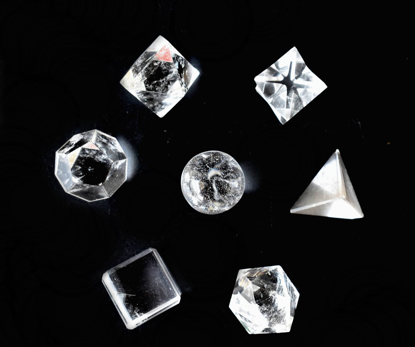 7 pcs Crystal Quartz Platonic Solids Sacred Geometric Set, Crystal Geometry Set
