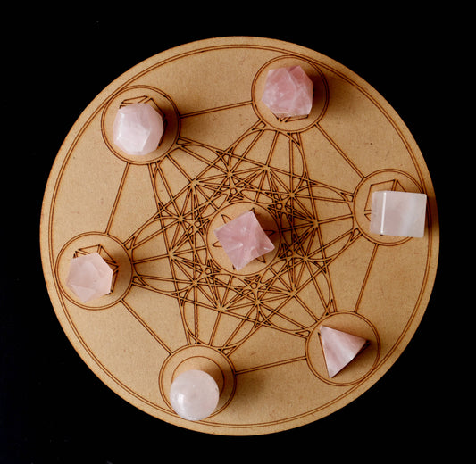 7 pcs Rose Quartz Platonic Solids Sacred Geometric Set, Crystal Geometry Set