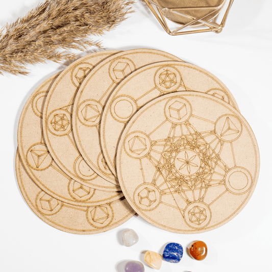 6" Wooden Geometric Set Crystal Grid Plate