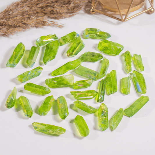 Green Aura Quartz Points – Raw Aura Quartz Crystal Points, Natural Green Quartz Healing Crystals