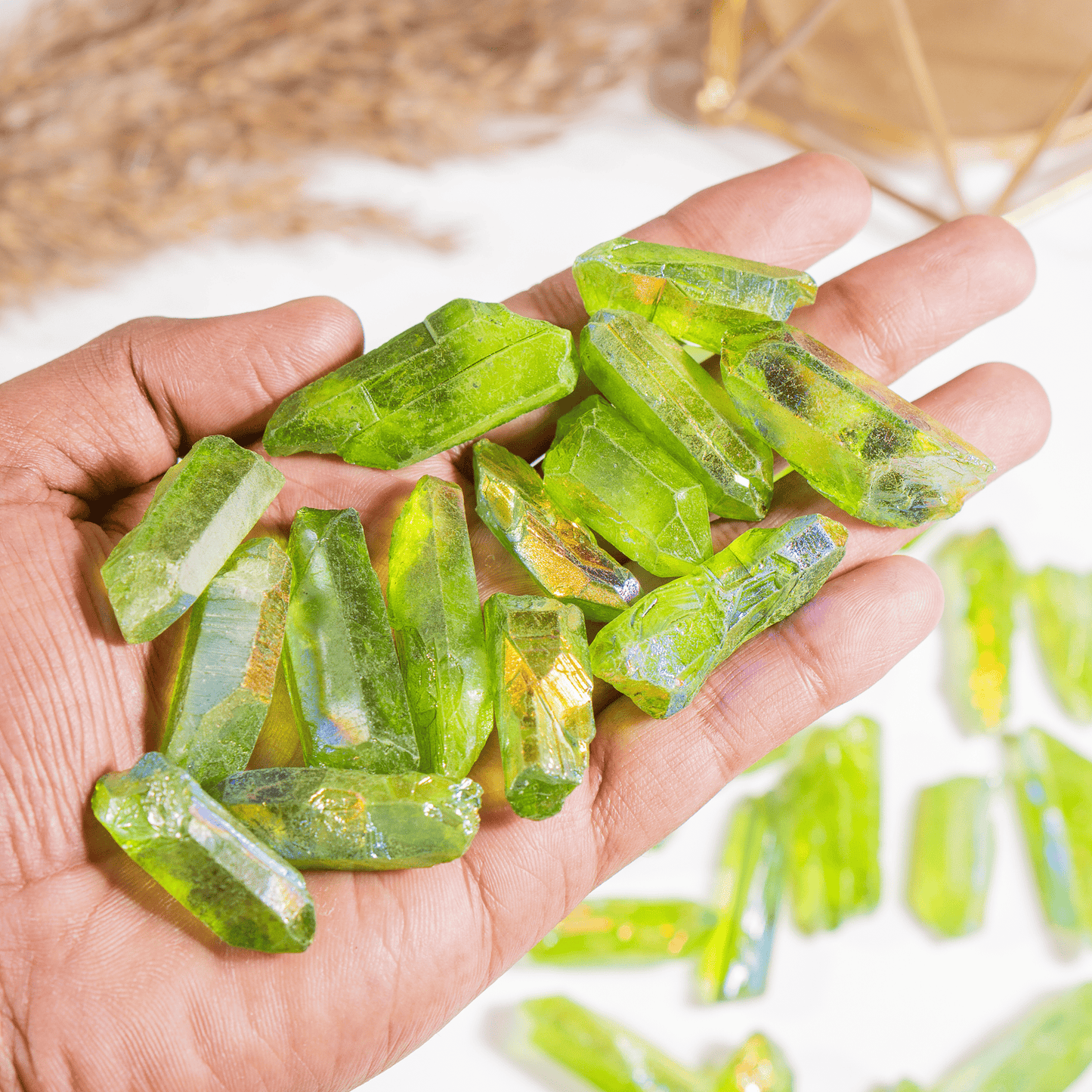 Green Aura Quartz Points – Raw Aura Quartz Crystal Points, Natural Green Quartz Healing Crystals