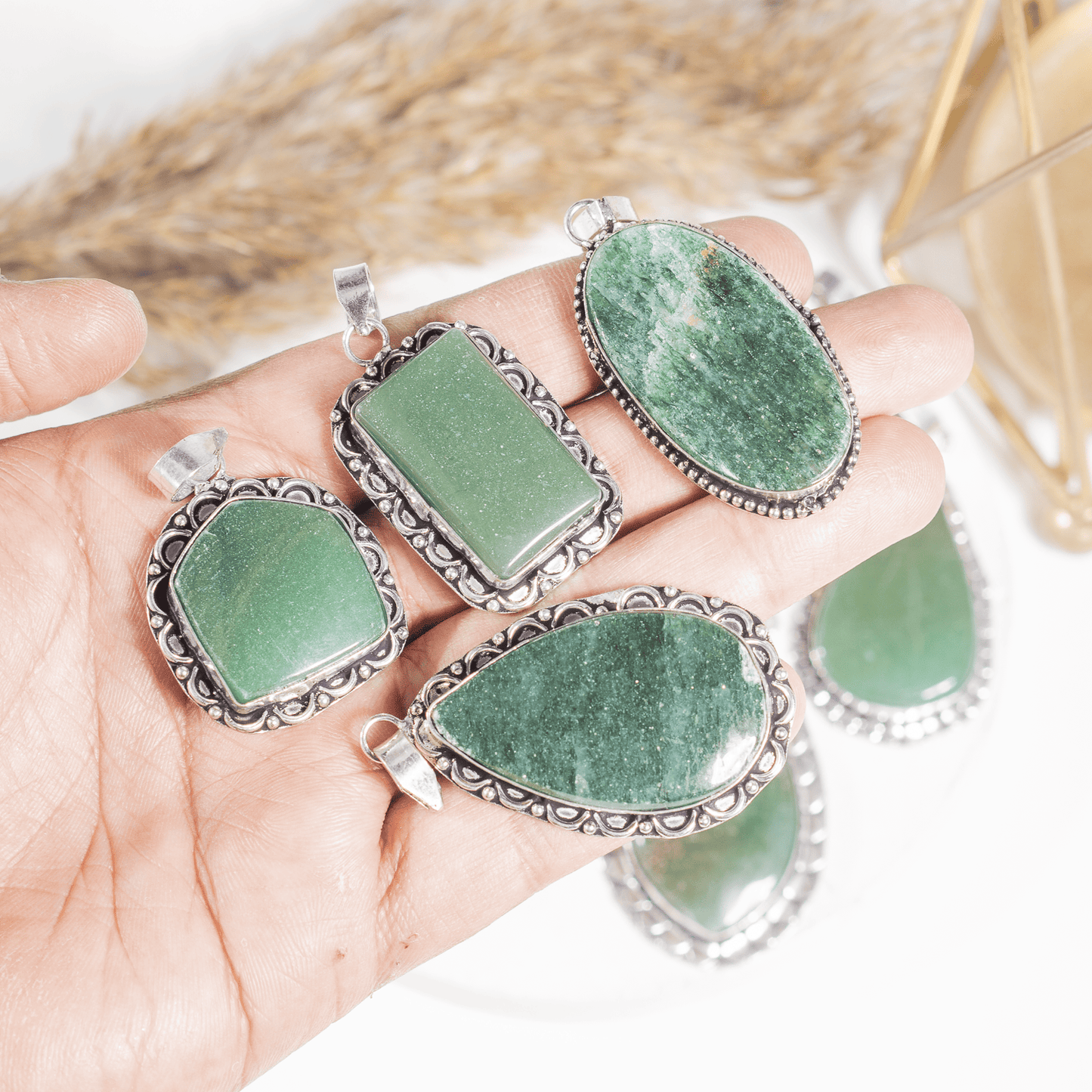 Green Jade Pendant |Crystal Jewelry | Natural Gemstone Pendant | Crystal Charm Jewelry | Boho Pendant