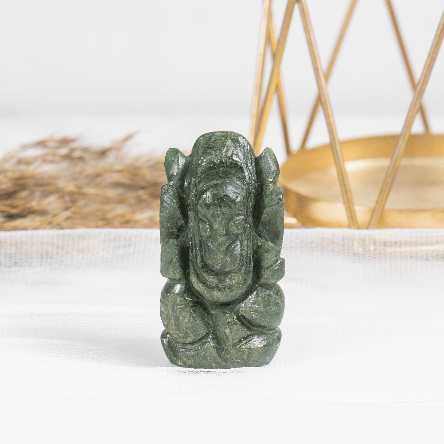 1kg Green Jade Ganesha Statue Gemstone, Hand carved Ganesha God of Intelligence Good Luck